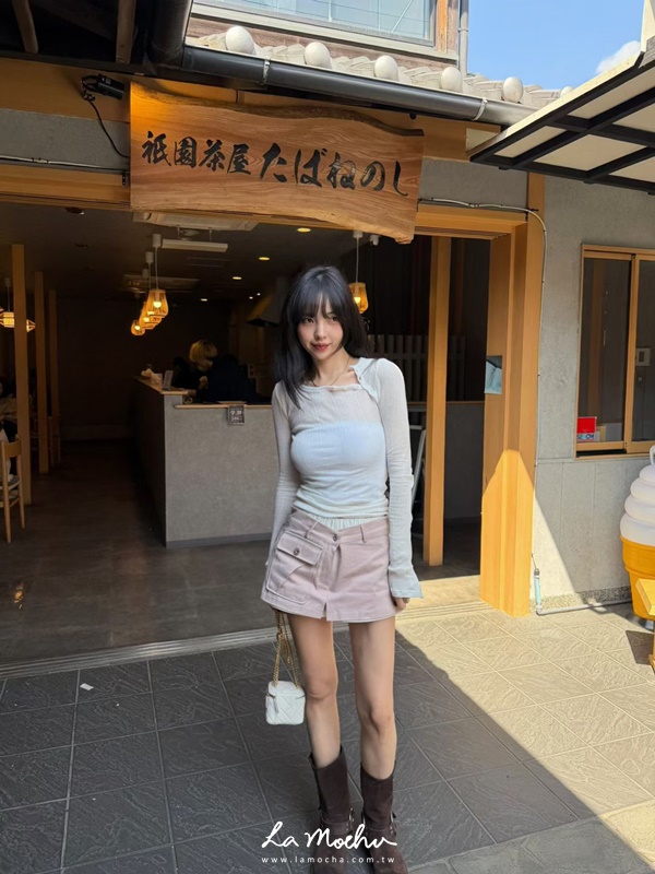 腰拼色兩扣單口袋褲裙